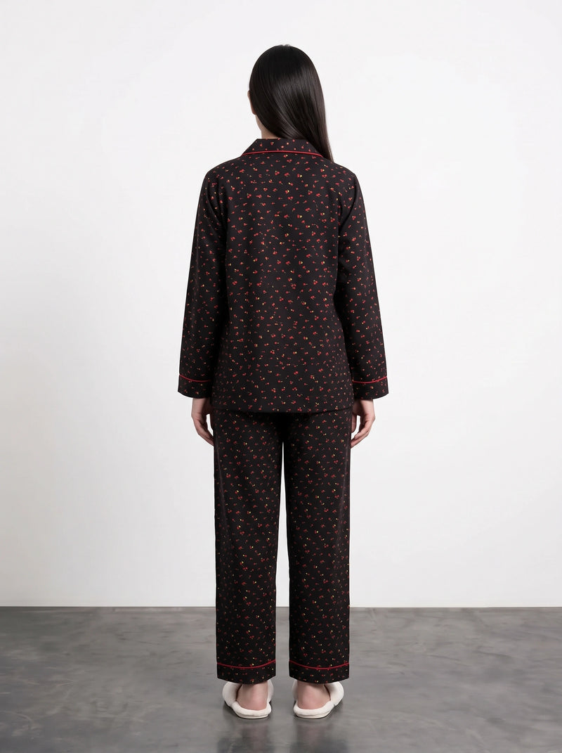 Black Cherry Print PJ Set | Montivo Pakistan