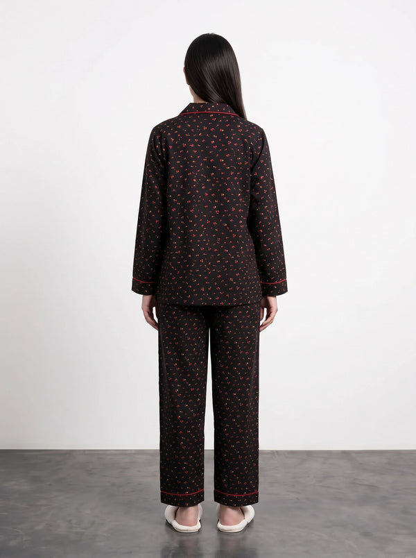 Black Cherry Print PJ Set | Montivo Pakistan