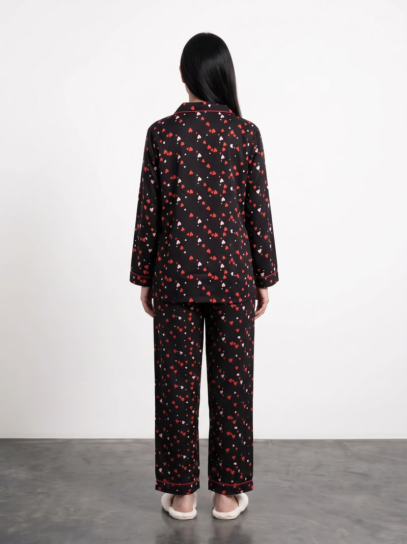 Black Heart Print PJ Set | Montivo Pakistan