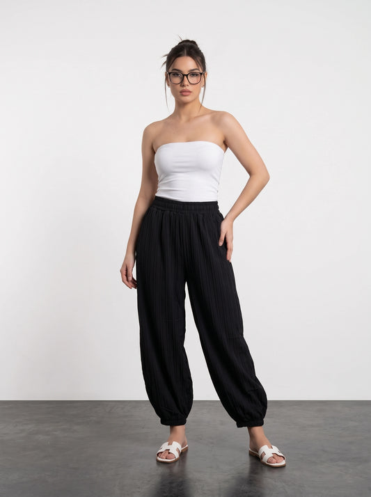 Black Textured Balloon Trousers
