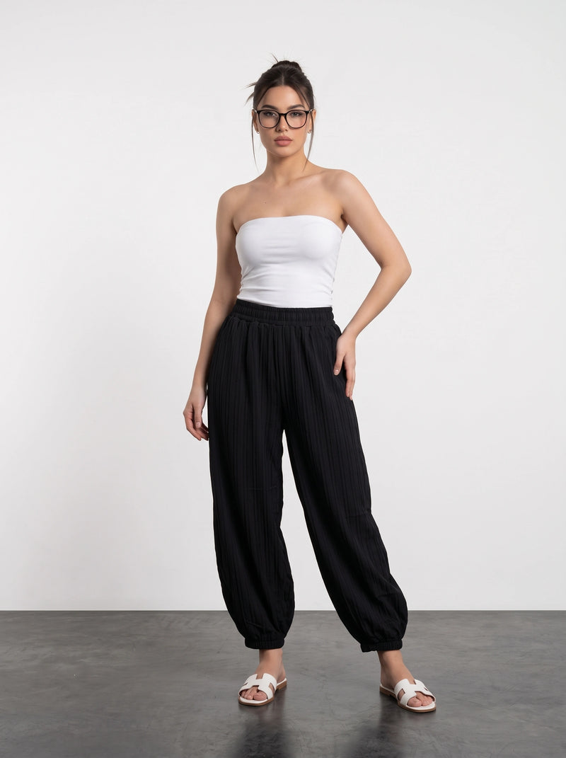 Black Textured Balloon Trousers | Montivo Pakistan