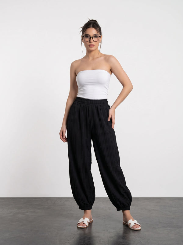 Black Textured Balloon Trousers
