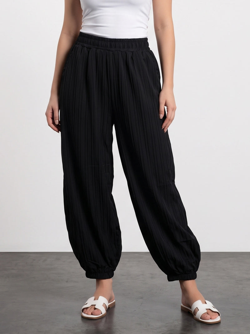 Black Textured Balloon Trousers
