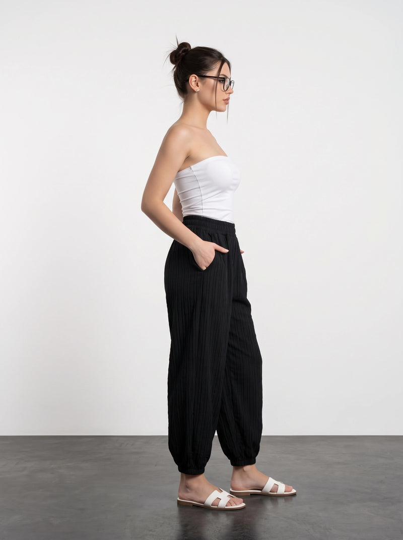 Black Textured Balloon Trousers