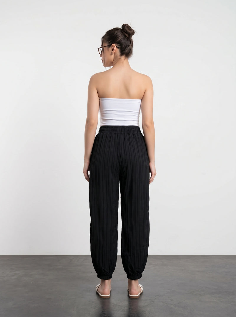Black Textured Balloon Trousers