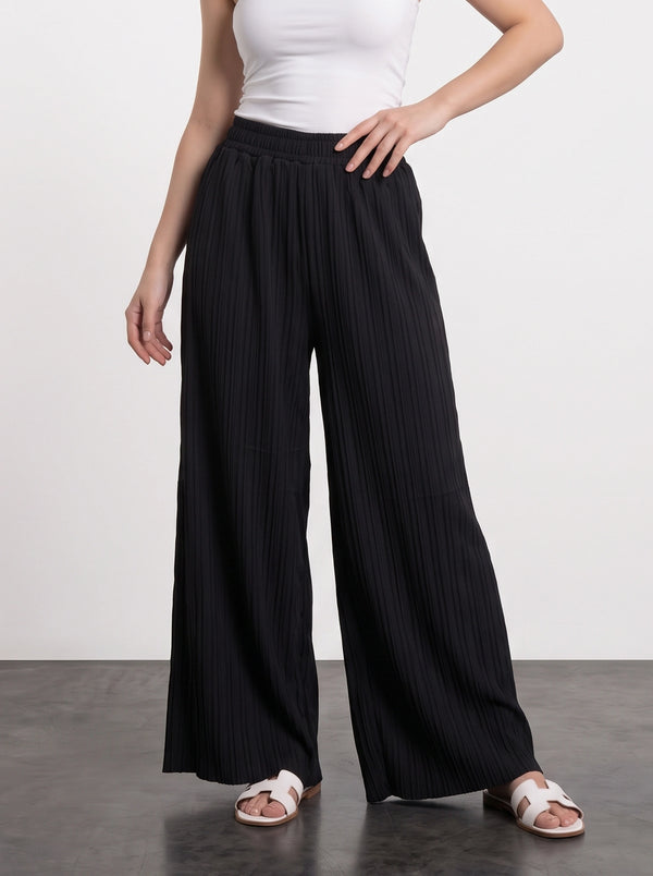Black Textured Wide Leg Trousers
