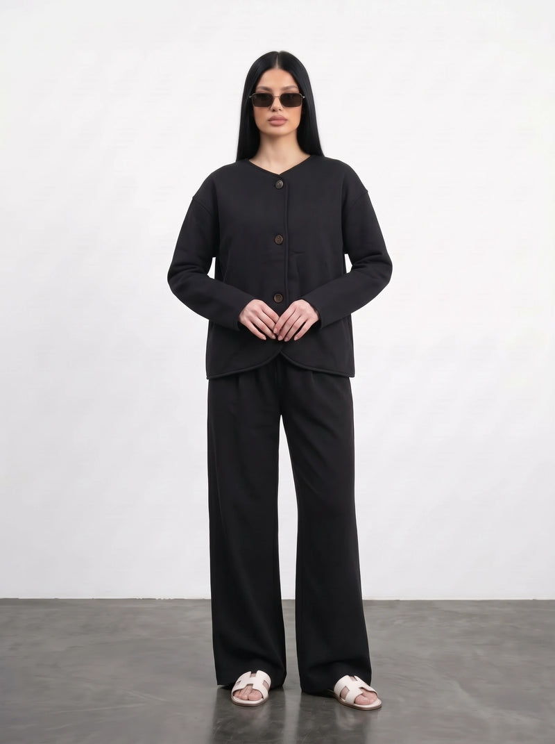 Black Curved-Placket Boxy Blazer | Montivo Pakistan