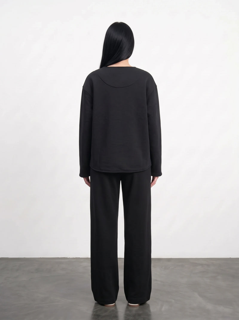 Black Curved-Placket Boxy Blazer | Montivo Pakistan