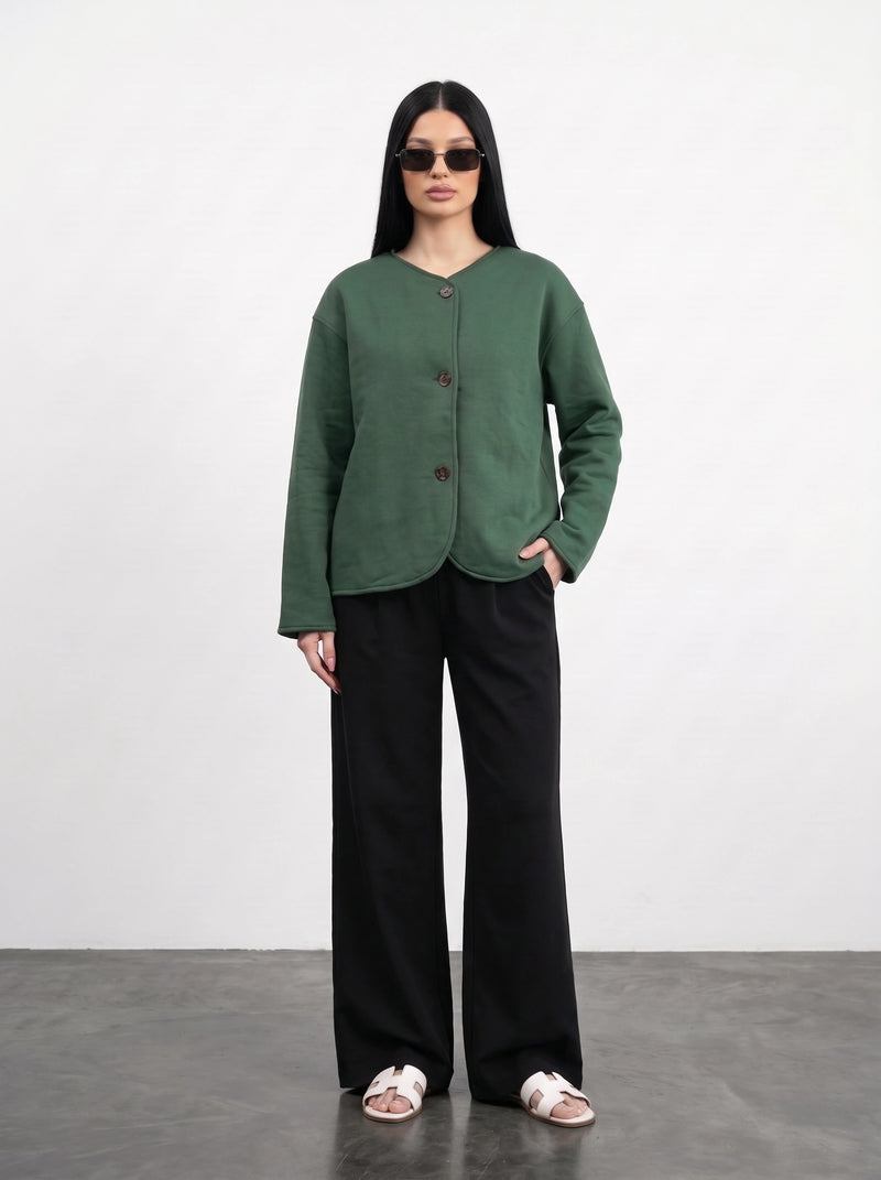 Green Curved-Placket Boxy Blazer | Montivo Pakistan