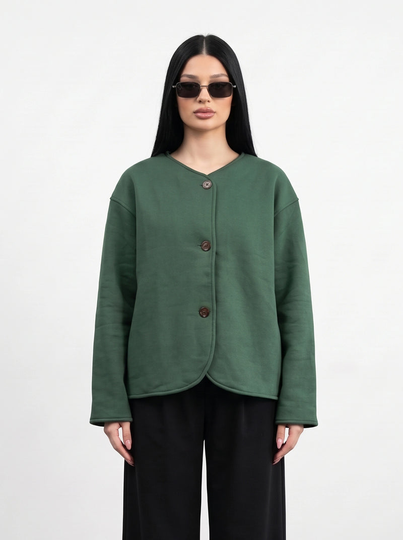 Green Curved-Placket Boxy Blazer | Montivo Pakistan