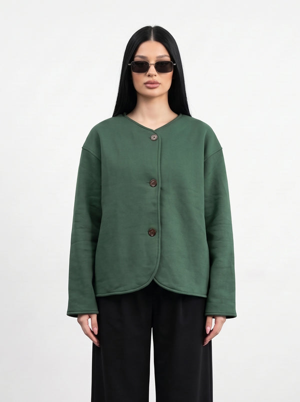 Green Curved-Placket Boxy Blazer | Montivo Pakistan