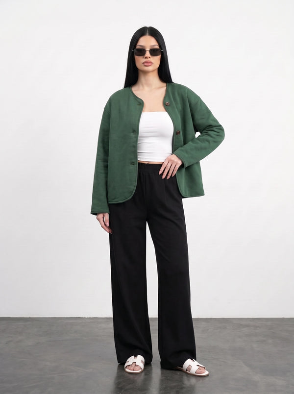 Green Curved-Placket Boxy Blazer | Montivo Pakistan