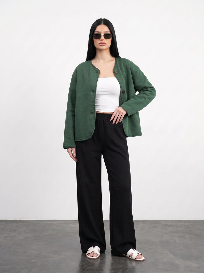 Green Curved-Placket Boxy Blazer | Montivo Pakistan