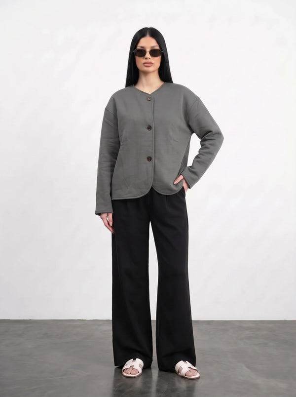 Grey Curved-Placket Boxy Blazer | Montivo Pakistan
