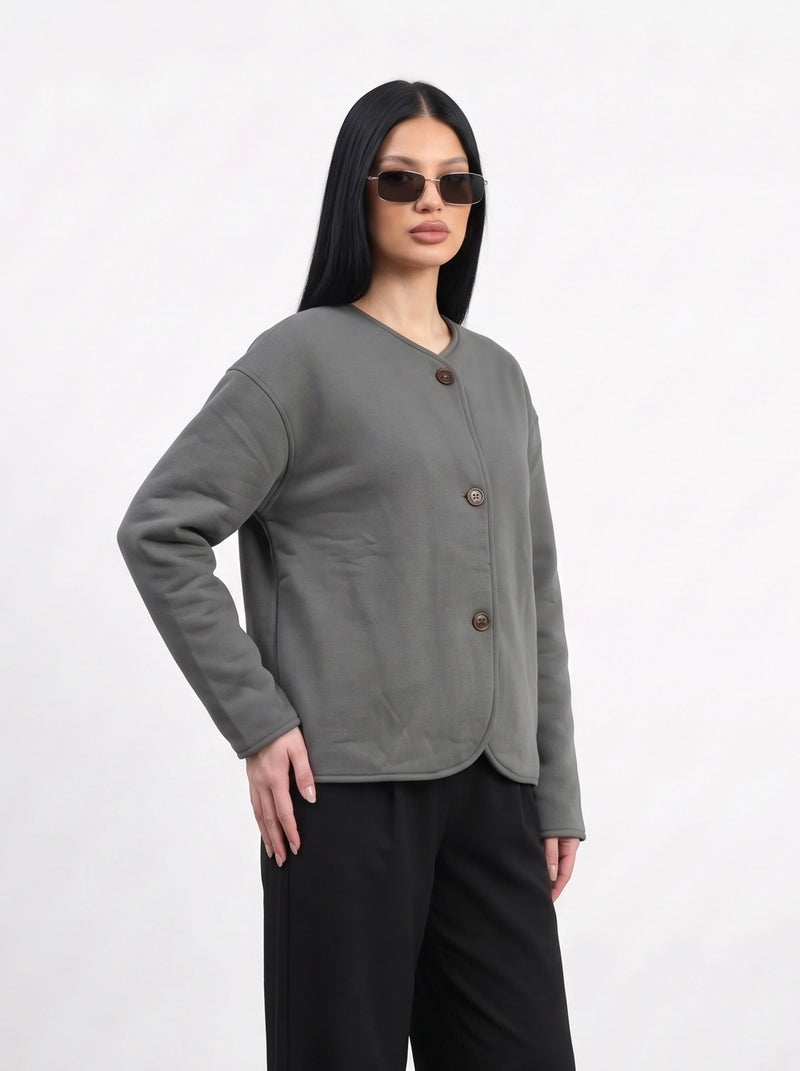 Grey Curved-Placket Boxy Blazer | Montivo Pakistan