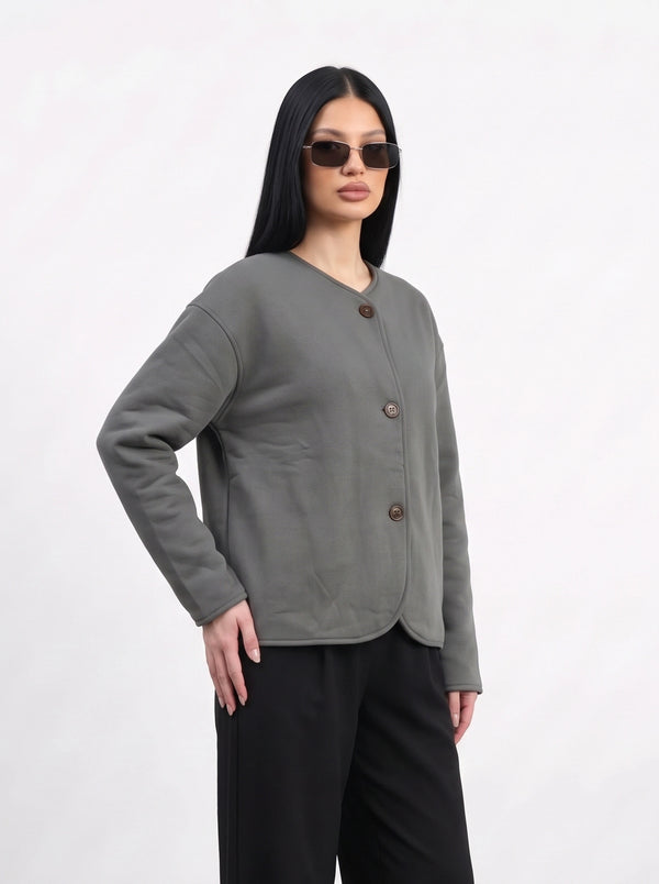 Grey Curved-Placket Boxy Blazer | Montivo Pakistan