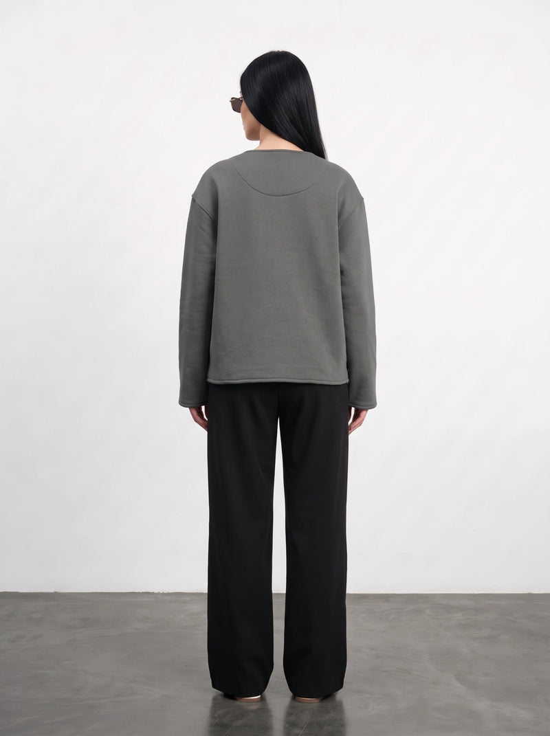 Grey Curved-Placket Boxy Blazer | Montivo Pakistan