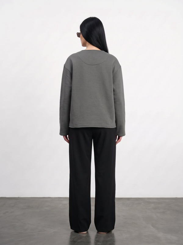 Grey Curved-Placket Boxy Blazer | Montivo Pakistan