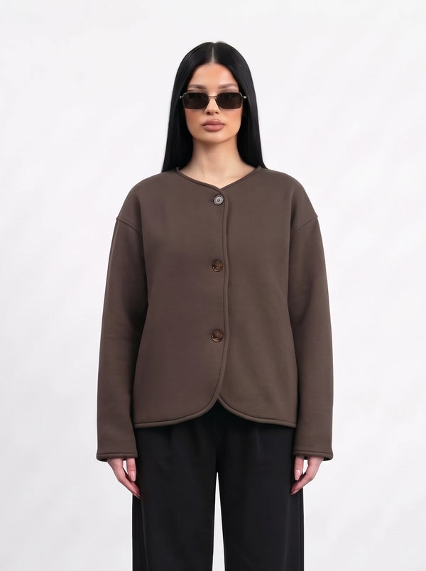 Brown Curved-Placket Boxy Blazer | Montivo Pakistan
