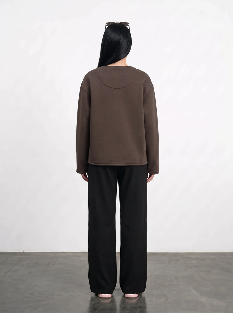 Brown Curved-Placket Boxy Blazer | Montivo Pakistan