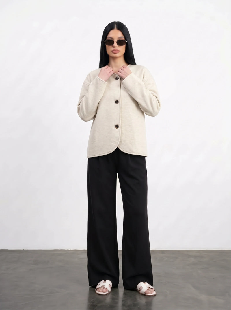 Off-White Curved-Placket Boxy Blazer | Montivo Pakistan