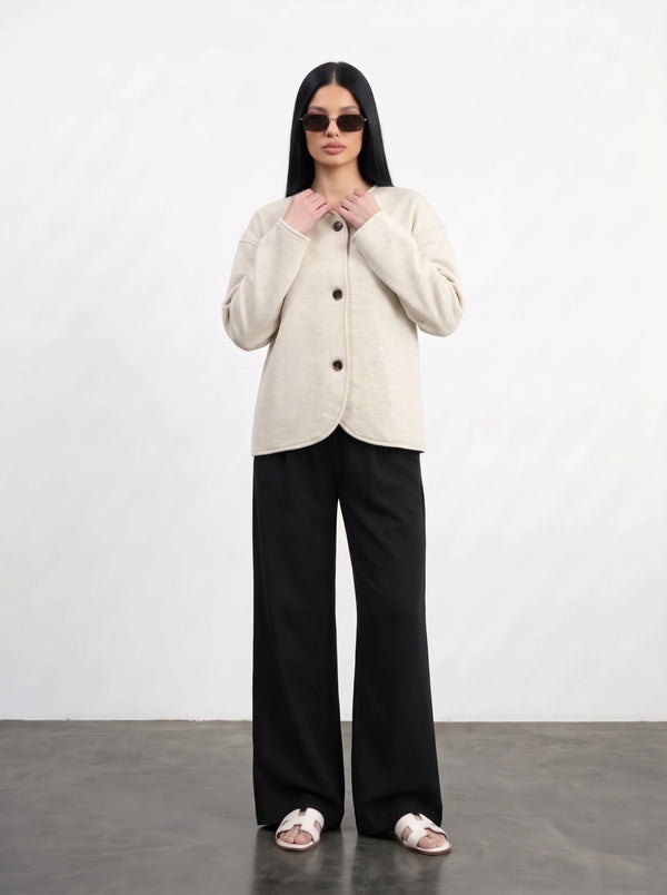 Off-White Curved-Placket Boxy Blazer | Montivo Pakistan