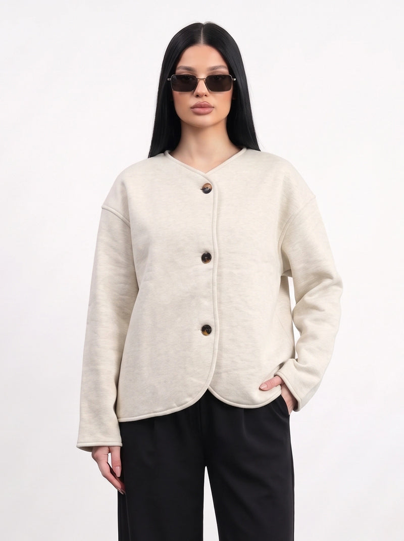 Off-White Curved-Placket Boxy Blazer | Montivo Pakistan