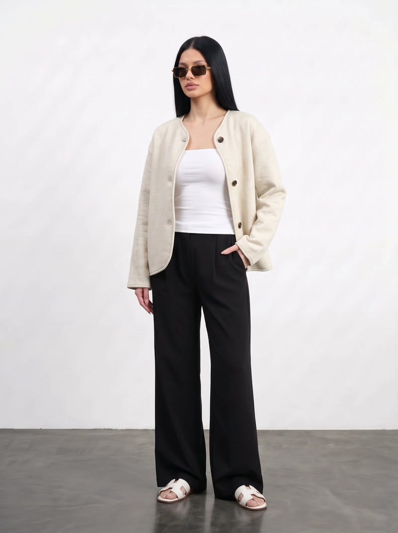 Off-White Curved-Placket Boxy Blazer | Montivo Pakistan
