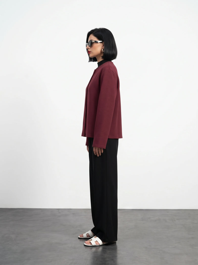 Burgundy Wrap-Front Jacket | Montivo Pakistan