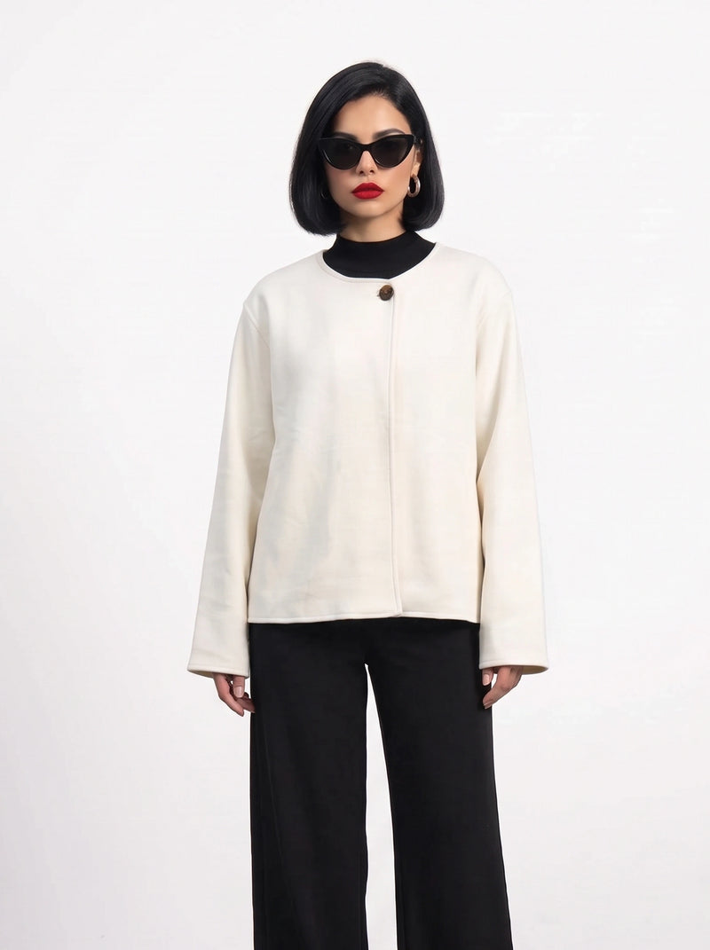 Ecru Wrap-Front Jacket | Montivo Pakistan