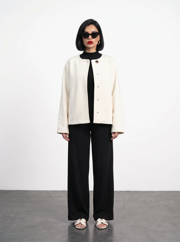 Ecru Wrap-Front Jacket | Montivo Pakistan