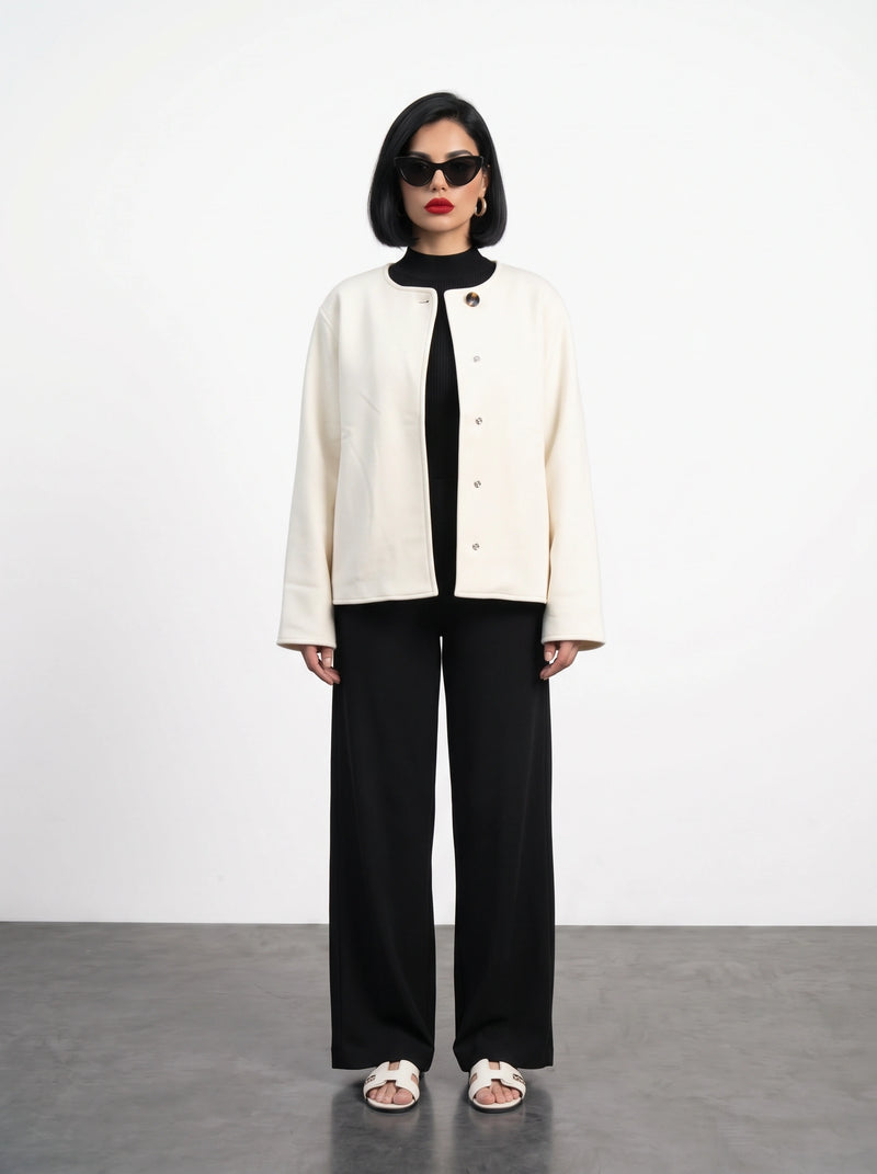 Ecru Wrap-Front Jacket | Montivo Pakistan