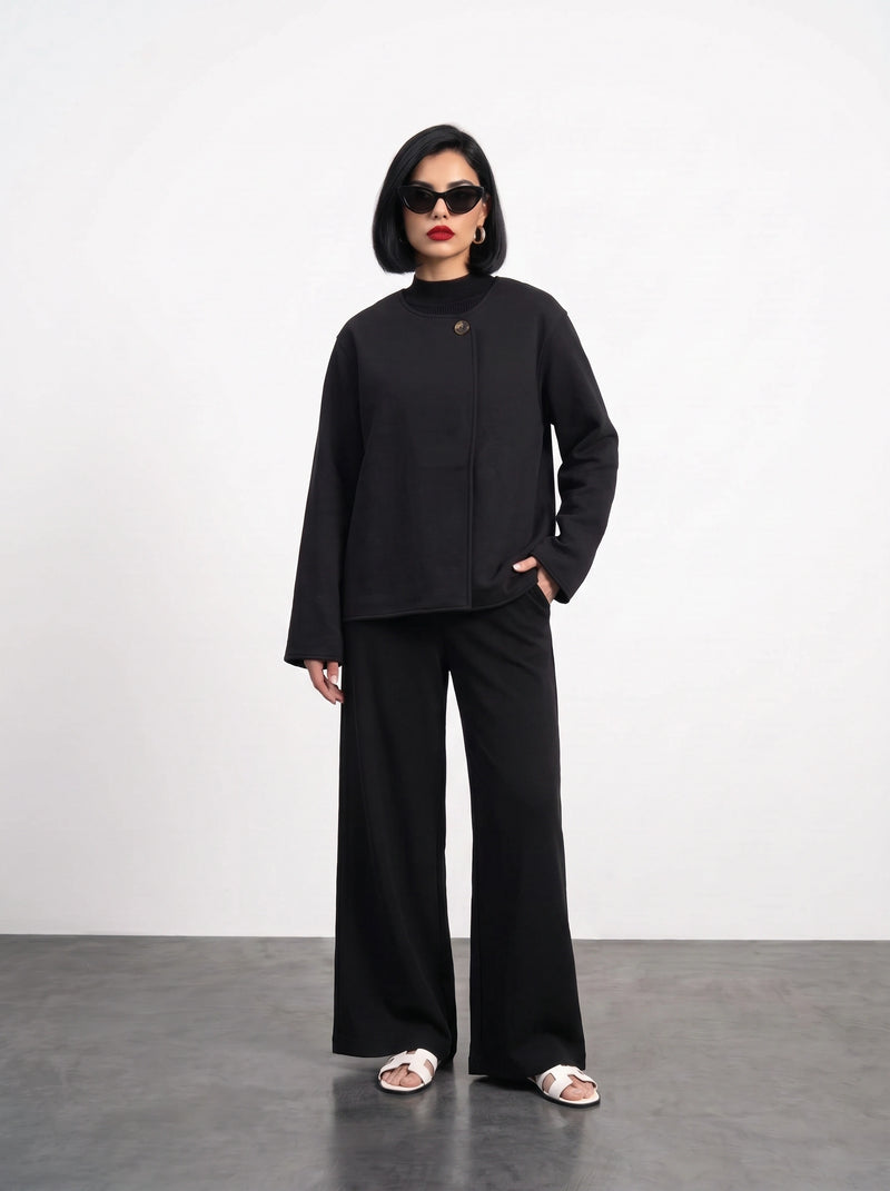 Black Wrap-Front Jacket | Montivo Pakistan