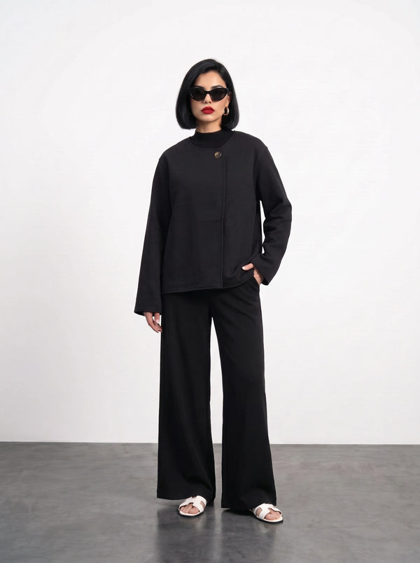 Black Wrap-Front Jacket | Montivo Pakistan