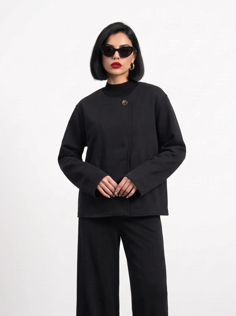 Black Wrap-Front Jacket | Montivo Pakistan