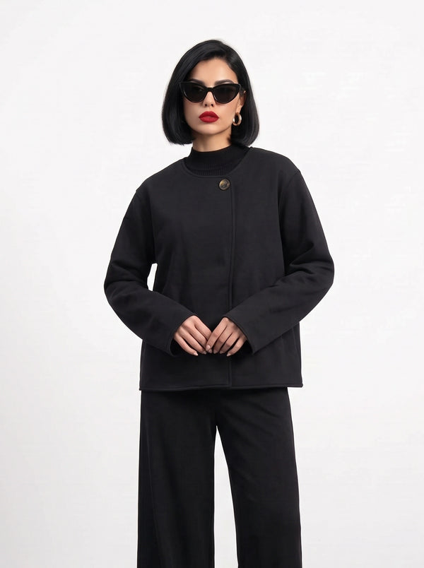 Black Wrap-Front Jacket | Montivo Pakistan