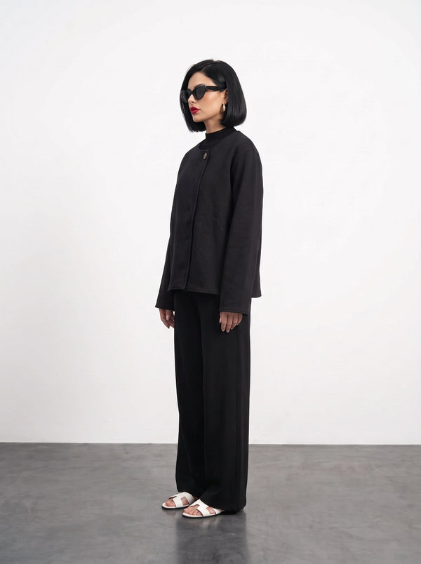 Black Wrap-Front Jacket | Montivo Pakistan