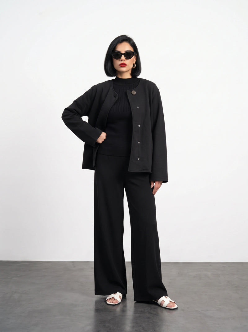 Black Wrap-Front Jacket | Montivo Pakistan