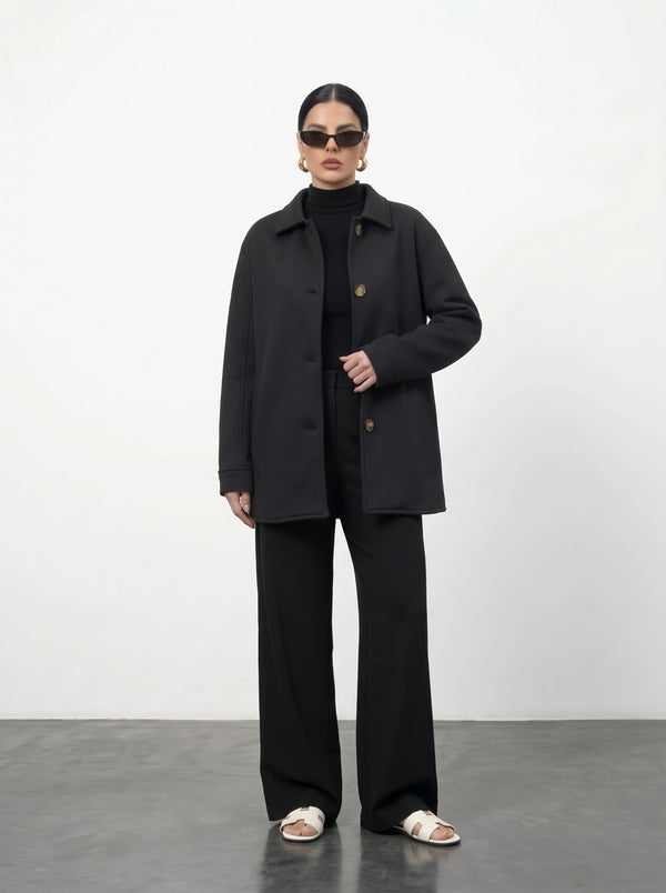 Black Oversized Fleece Shirt Jacket | Montivo Pakistan