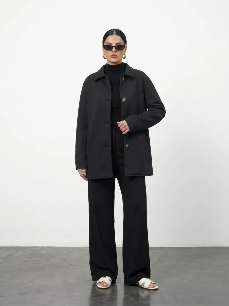 Black Oversized Fleece Shirt Jacket | Montivo Pakistan