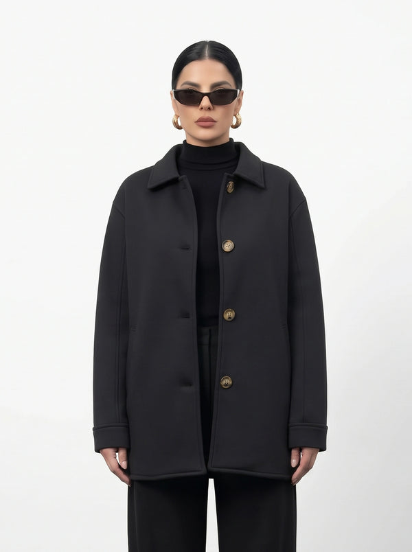 Black Oversized Fleece Shirt Jacket | Montivo Pakistan