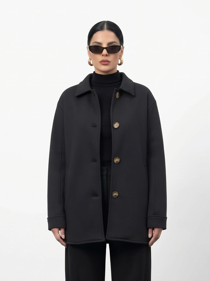 Black Oversized Fleece Shirt Jacket | Montivo Pakistan