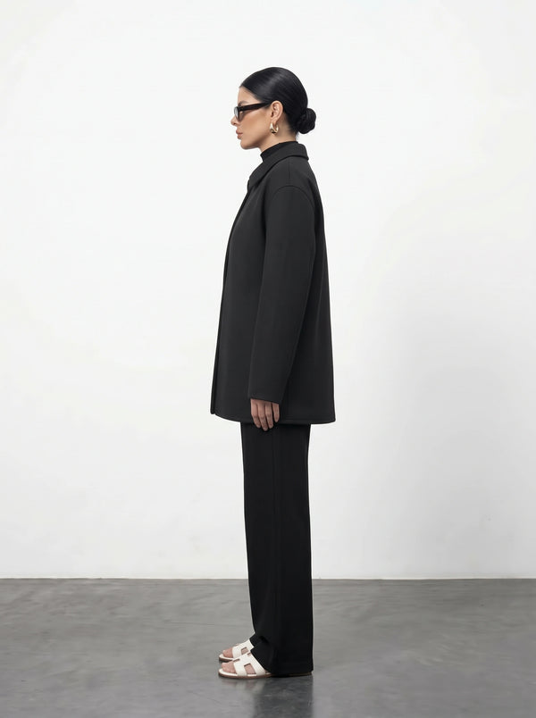 Black Oversized Fleece Shirt Jacket | Montivo Pakistan
