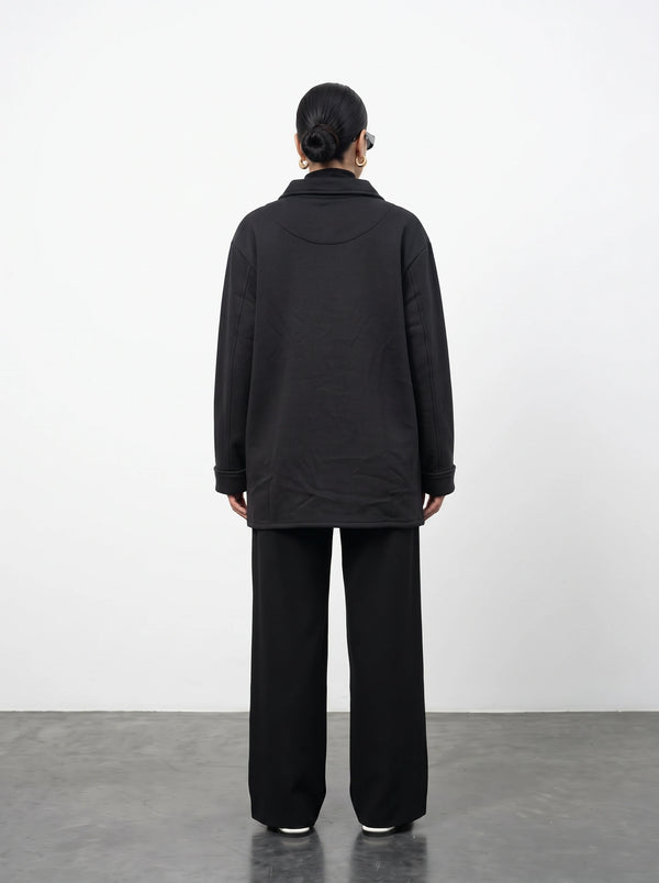 Black Oversized Fleece Shirt Jacket | Montivo Pakistan