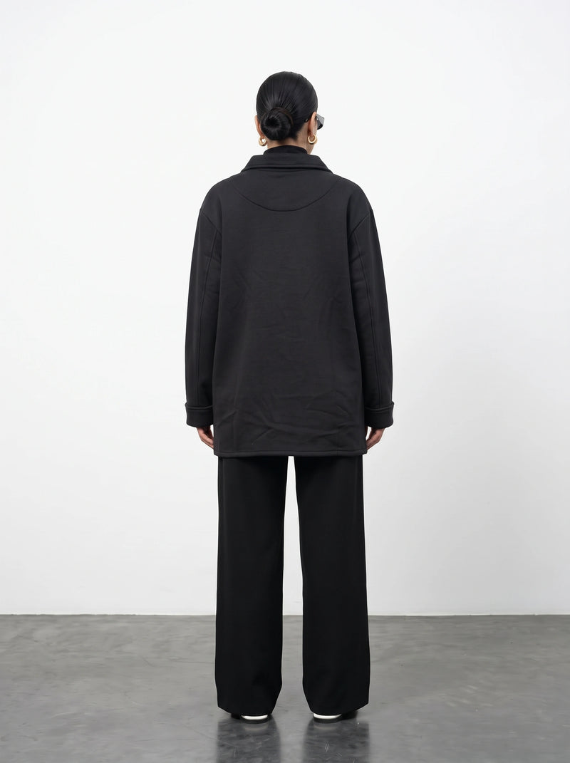 Black Oversized Fleece Shirt Jacket | Montivo Pakistan
