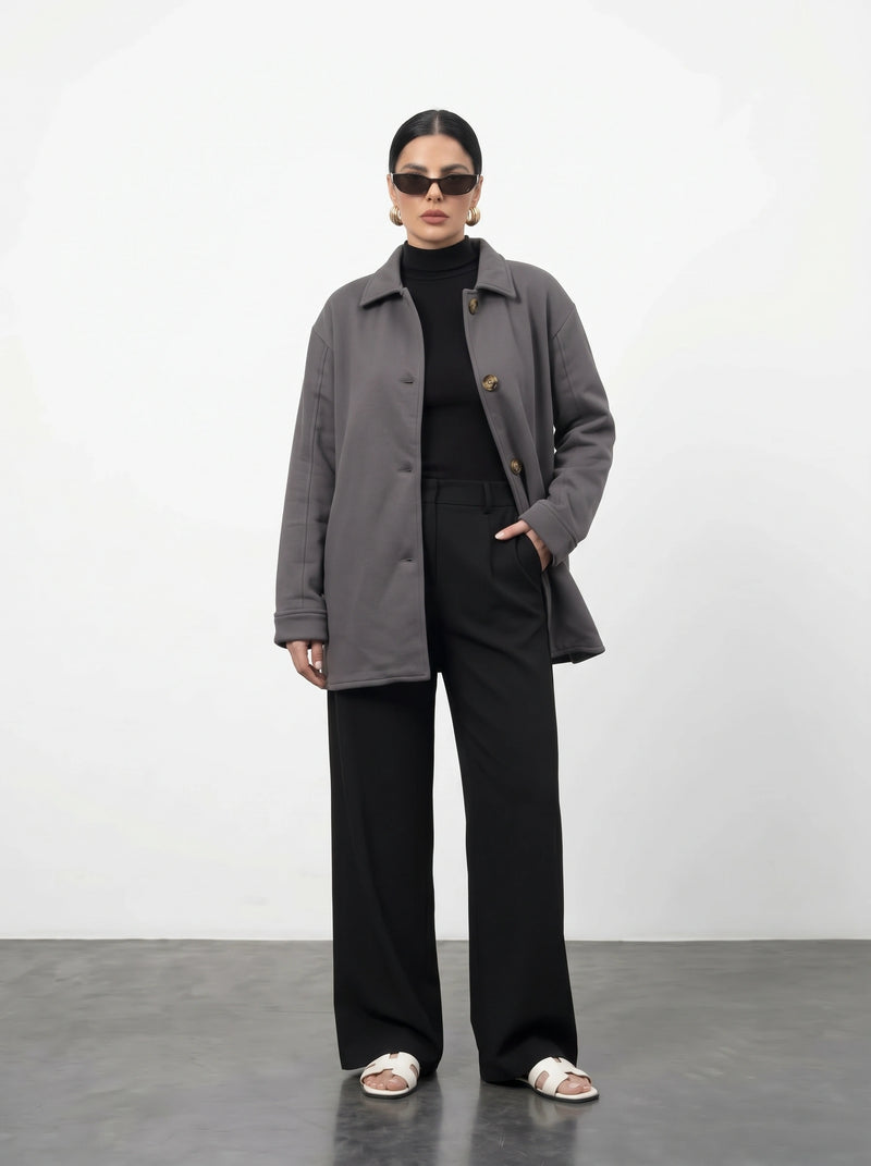 Grey Oversized Fleece Shirt Jacket | Montivo Pakistan