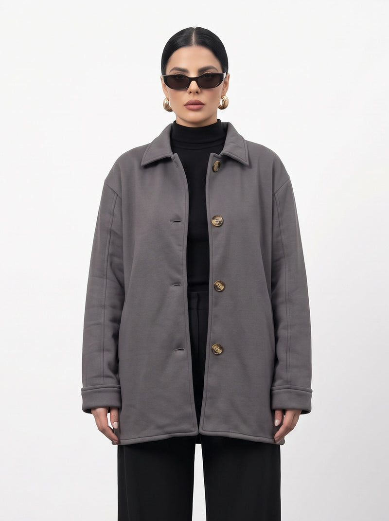 Grey Oversized Fleece Shirt Jacket | Montivo Pakistan