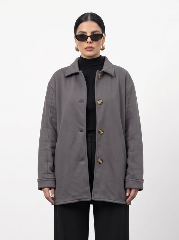 Grey Oversized Fleece Shirt Jacket | Montivo Pakistan