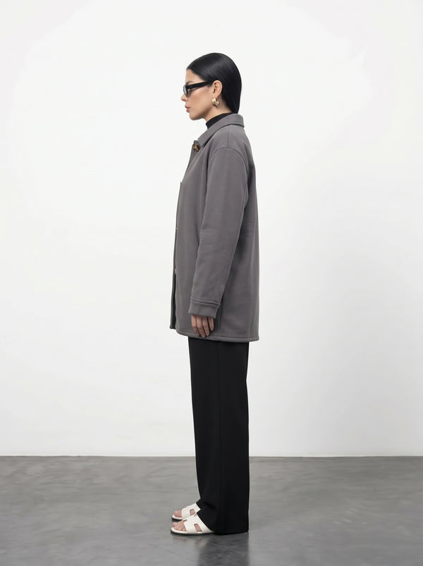 Grey Oversized Fleece Shirt Jacket | Montivo Pakistan