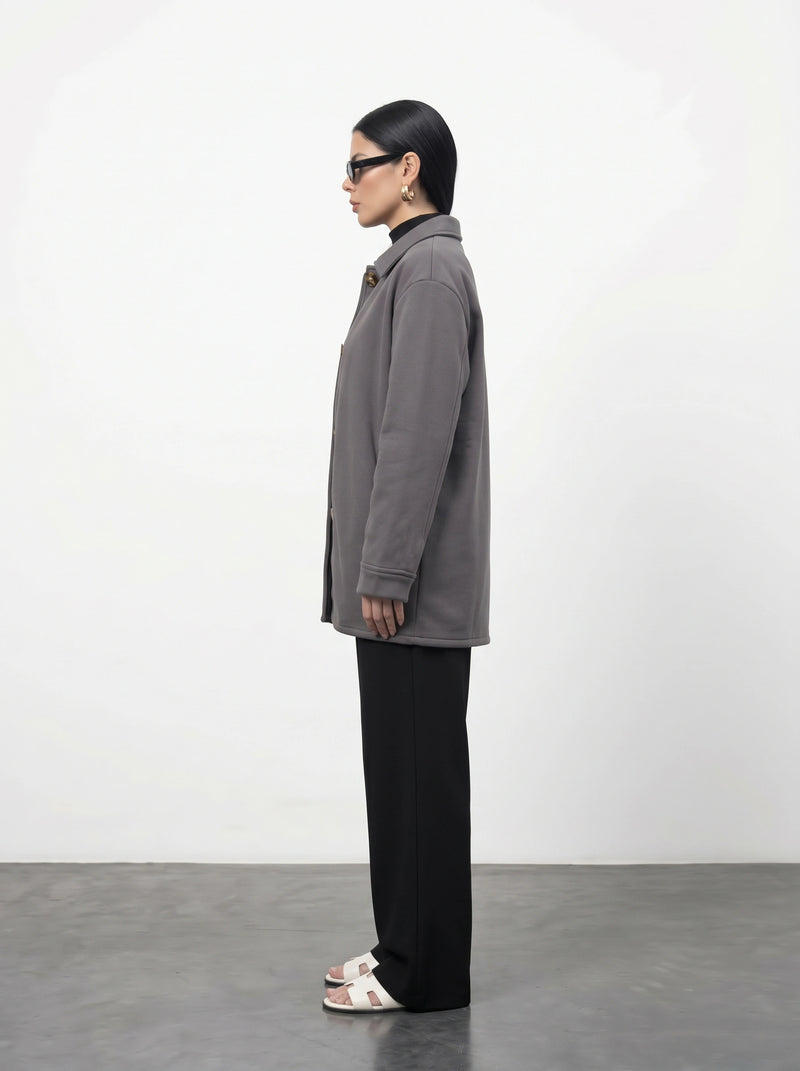 Grey Oversized Fleece Shirt Jacket | Montivo Pakistan